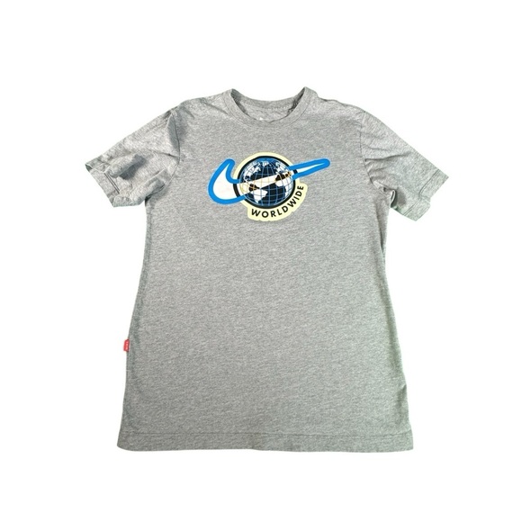 Nike Shirt Men's Size Small Gray Worldwide Globe Short Sleeve Swoosh Crew Neck - Picture 1 of 9